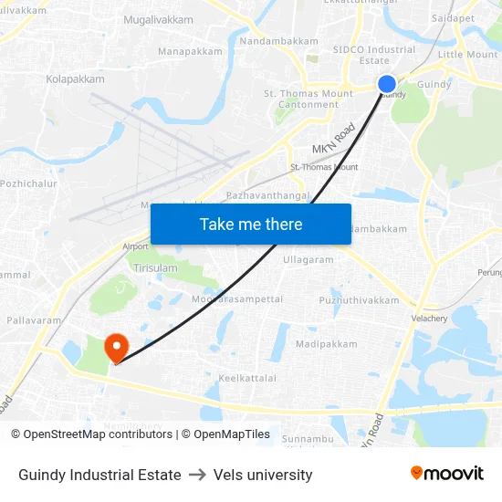 Guindy Industrial Estate to Vels university map