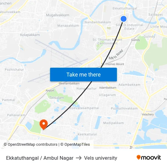 Ekkatuthangal / Ambul Nagar to Vels university map