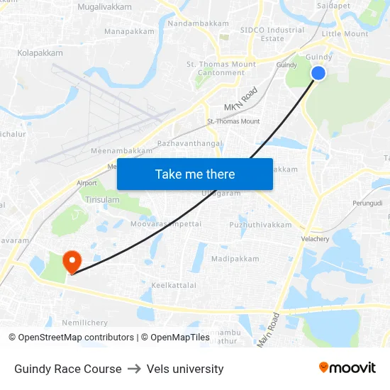 Guindy Race Course to Vels university map