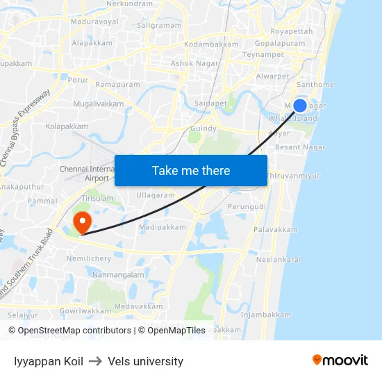 Iyyappan Koil to Vels university map