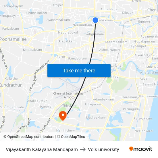 Vijayakanth Kalayana Mandapam to Vels university map