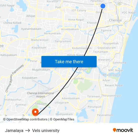 Jamalaya to Vels university map