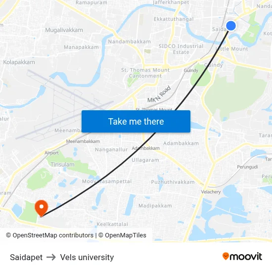 Saidapet to Vels university map