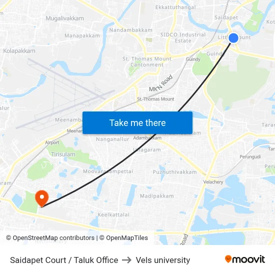 Saidapet Court / Taluk Office to Vels university map