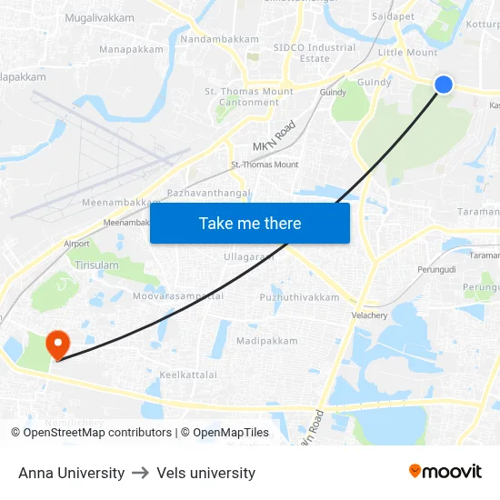 Anna University to Vels university map