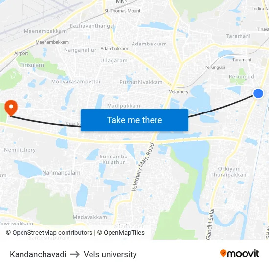 Kandanchavadi to Vels university map