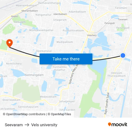 Seevaram to Vels university map