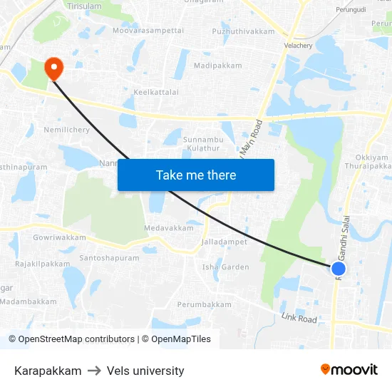 Karapakkam to Vels university map
