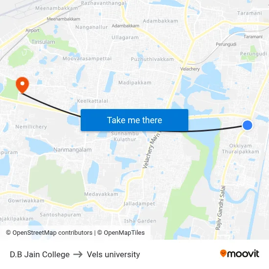 D.B Jain College to Vels university map