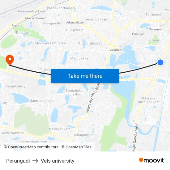 Perungudi to Vels university map
