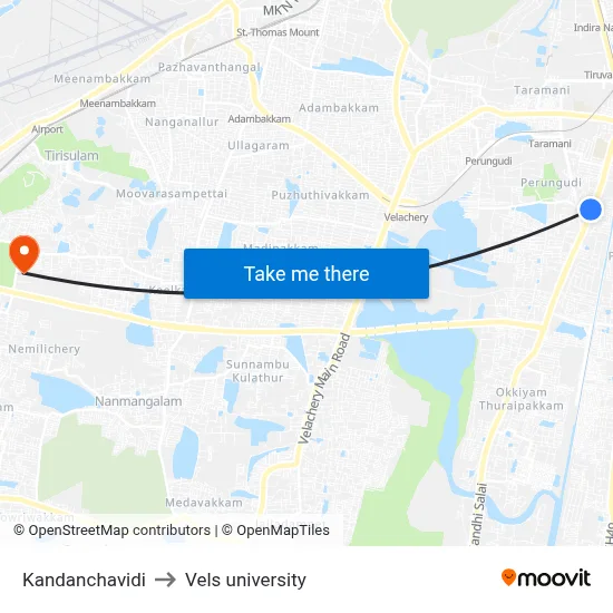 Kandanchavidi to Vels university map