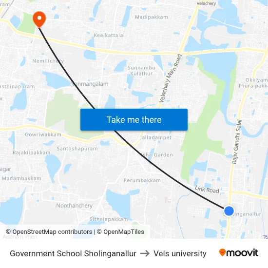 Government School Sholinganallur to Vels university map