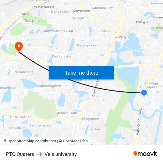 PTC Quaters to Vels university map