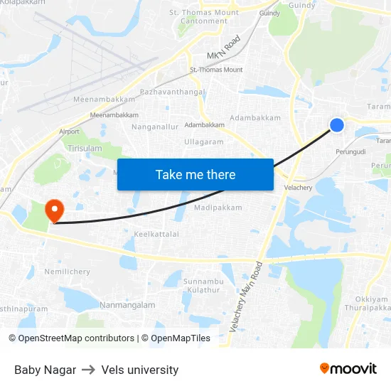 Baby Nagar to Vels university map