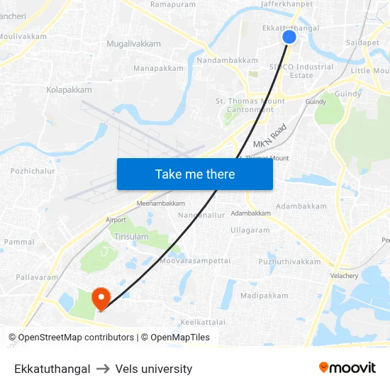 Ekkatuthangal to Vels university map