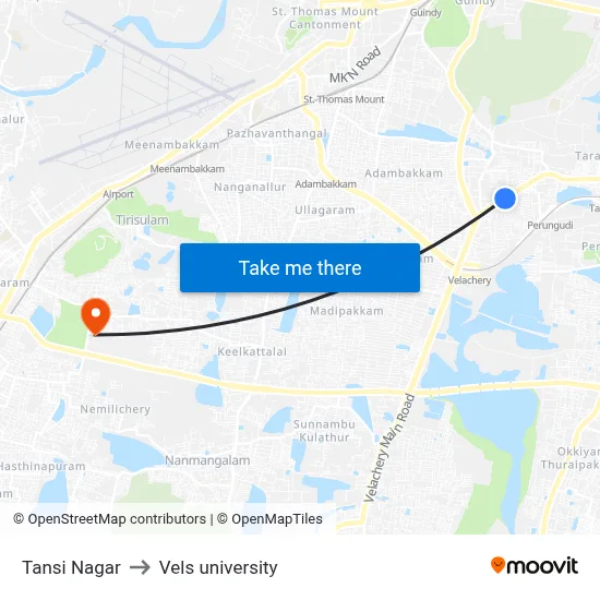 Tansi Nagar to Vels university map