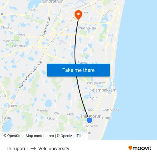 Thiruporur to Vels university map