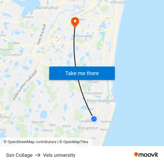 Ssn Collage to Vels university map