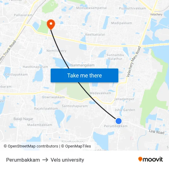 Perumbakkam to Vels university map