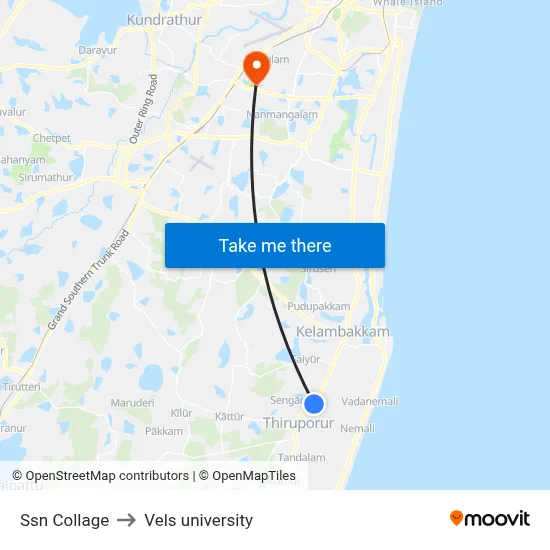 Ssn Collage to Vels university map