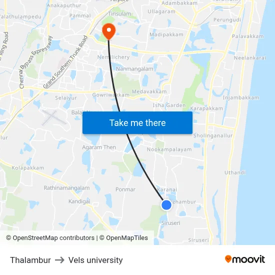 Thalambur to Vels university map
