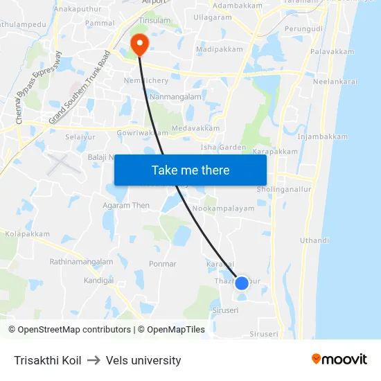 Trisakthi Koil to Vels university map