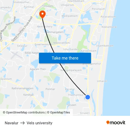 Navalur to Vels university map