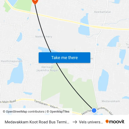 Medavakkam Koot Road Bus Terminus to Vels university map