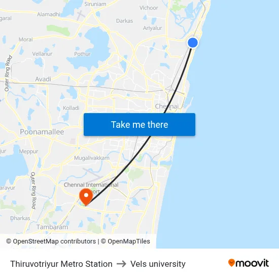 Thiruvotriyur Metro Station to Vels university map