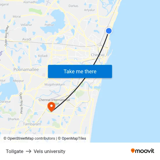 Tollgate to Vels university map