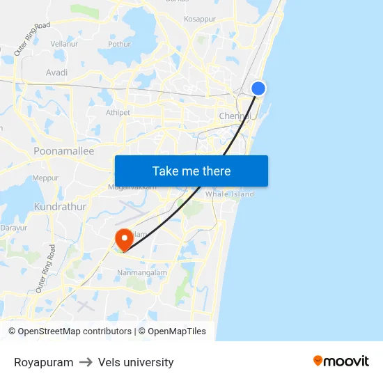 Royapuram to Vels university map