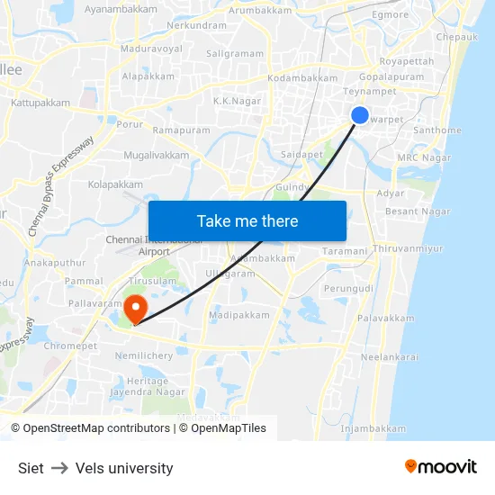 Siet to Vels university map