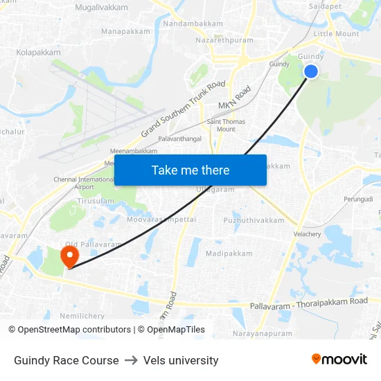 Guindy Race Course to Vels university map