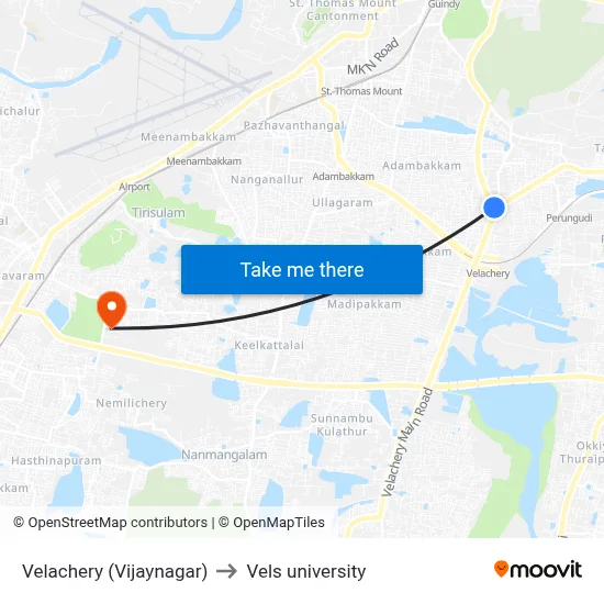 Velachery (Vijaynagar) to Vels university map