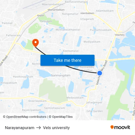 Narayanapuram to Vels university map