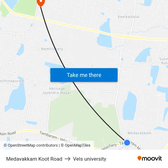 Medavakkam Koot Road to Vels university map