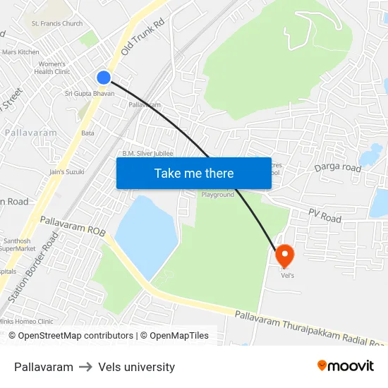 Pallavaram to Vels university map