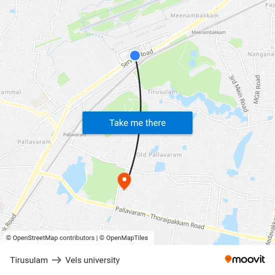Tirusulam to Vels university map