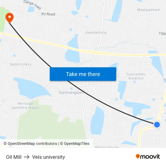 Oil Mill to Vels university map