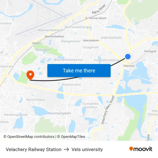 Velachery Railway Station to Vels university map