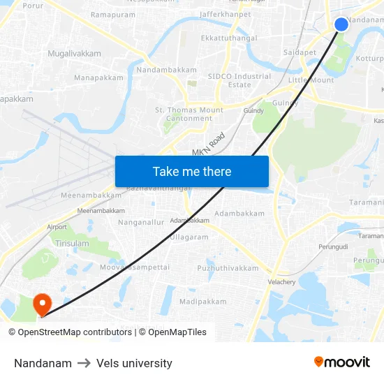 Nandanam to Vels university map