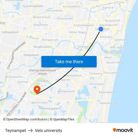 Teynampet to Vels university map