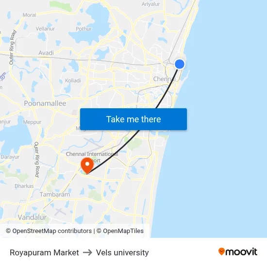 Royapuram Market to Vels university map