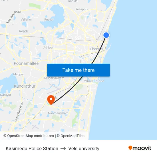 Kasimedu Police Station to Vels university map
