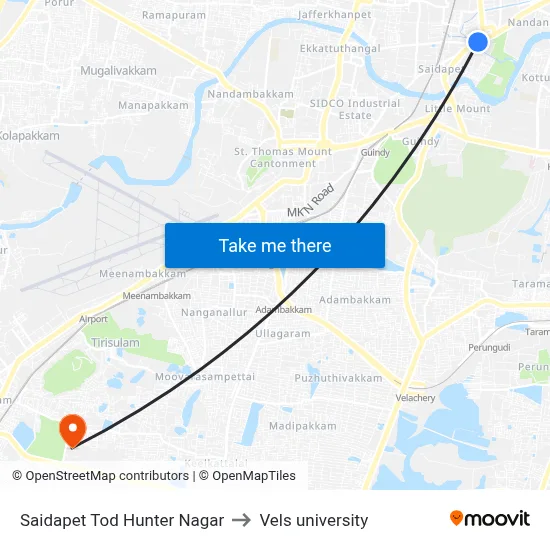 Saidapet Tod Hunter Nagar to Vels university map
