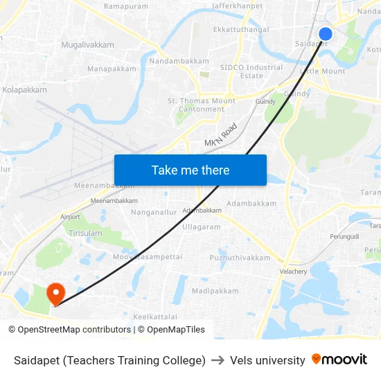 Saidapet (Teachers Training College) to Vels university map