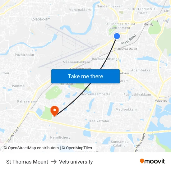 St Thomas Mount to Vels university map