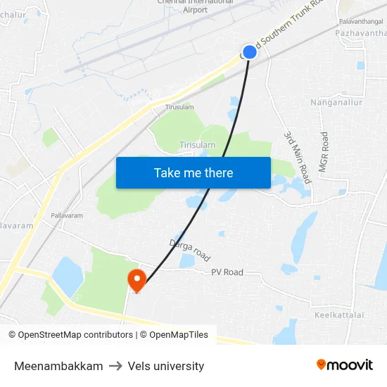 Meenambakkam to Vels university map