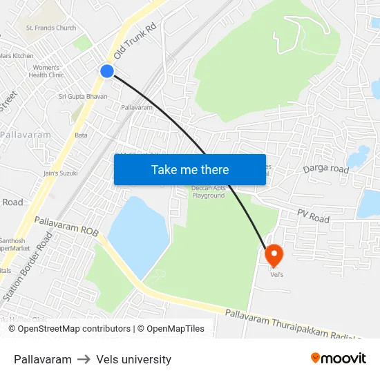 Pallavaram to Vels university map