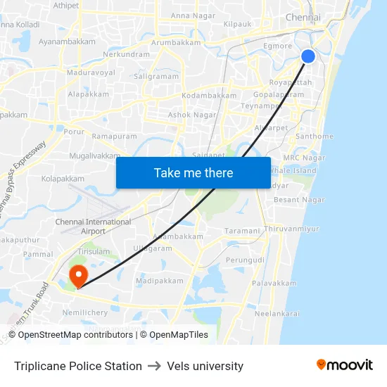 Triplicane Police Station to Vels university map